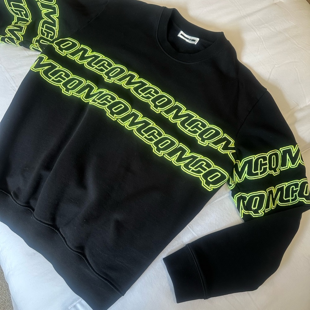 Urban Black Crewneck Sweater with Neon Green Accents